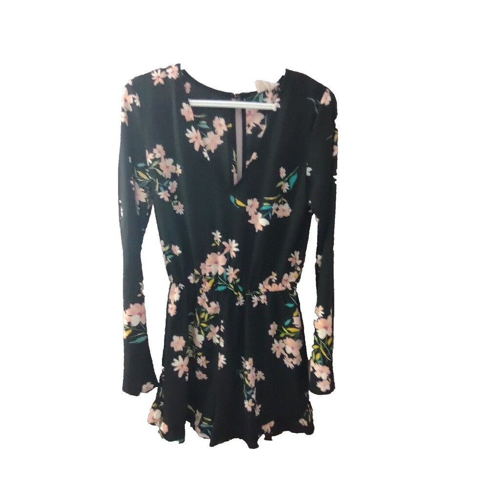 Urban Outfitters Pins and Needles Long Sleeve Romper Size Med Black Floral